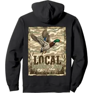 Men's Local Southern Boy Mallard Duck Hoodie, Camo Duck Hunting Design Cotton Sweatshirt, Casual Menswear Tops, Outdoor Country Waterfowl Apparel, Ideal Gift for Hunters - KitchenEra