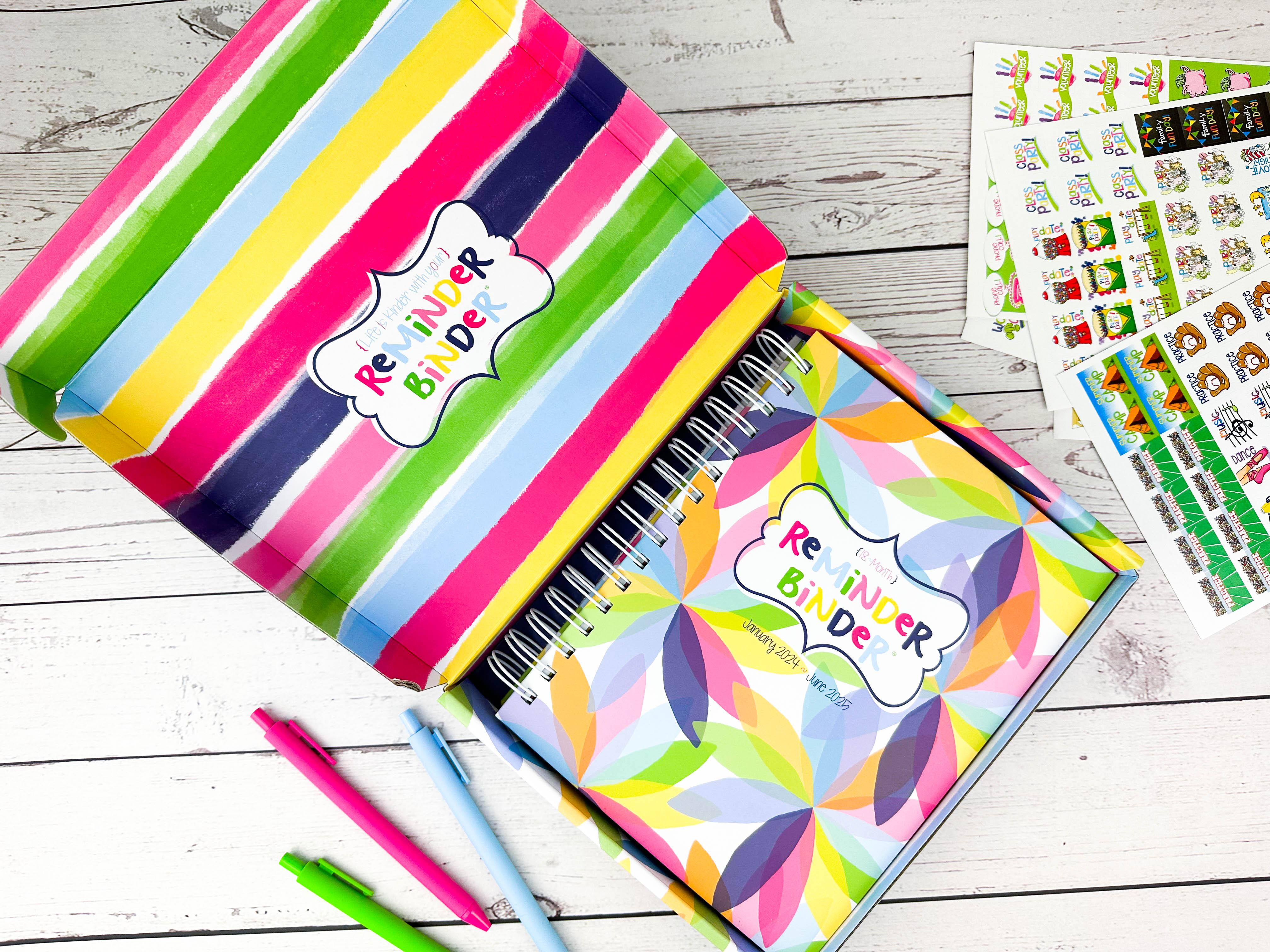 Reminder Binder 2024-2025 18-Month Planner + 361 Planner Stickers, Weekly & Monthly Views, Hard Cover, Elastic Closure, Monthly Divider Tabs, Pockets, To-Do Lists, Keepsake Box