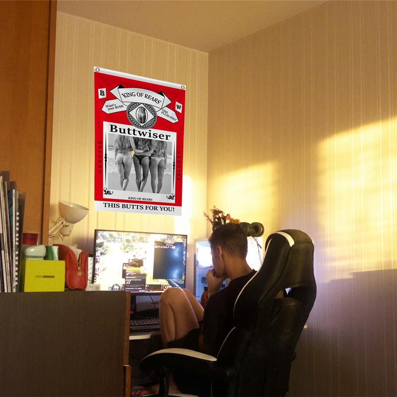 Buttwiser King of the Rears Flag 5x3Ft - Novelty College Funny Dorm Banner - Vivid Color & Fade proof - Canvas Header & Double Stitched Polyester with Brass Grommets 3 X 5 Ft