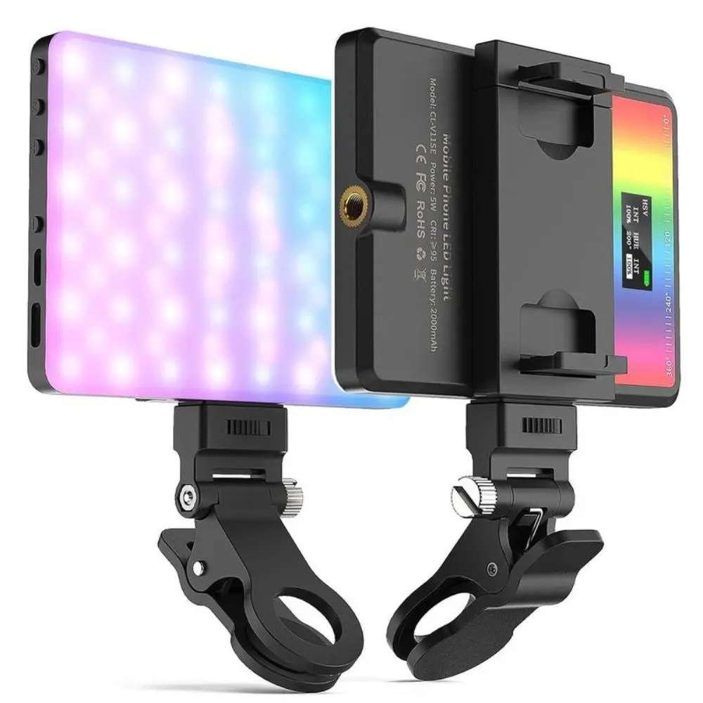 Portable LED Selfie Light with Phone Holder, USB Rechargeable Dimmable LED Ring Light with Makeup Mirror, Foldable Phone Holder Stand for Live Streaming