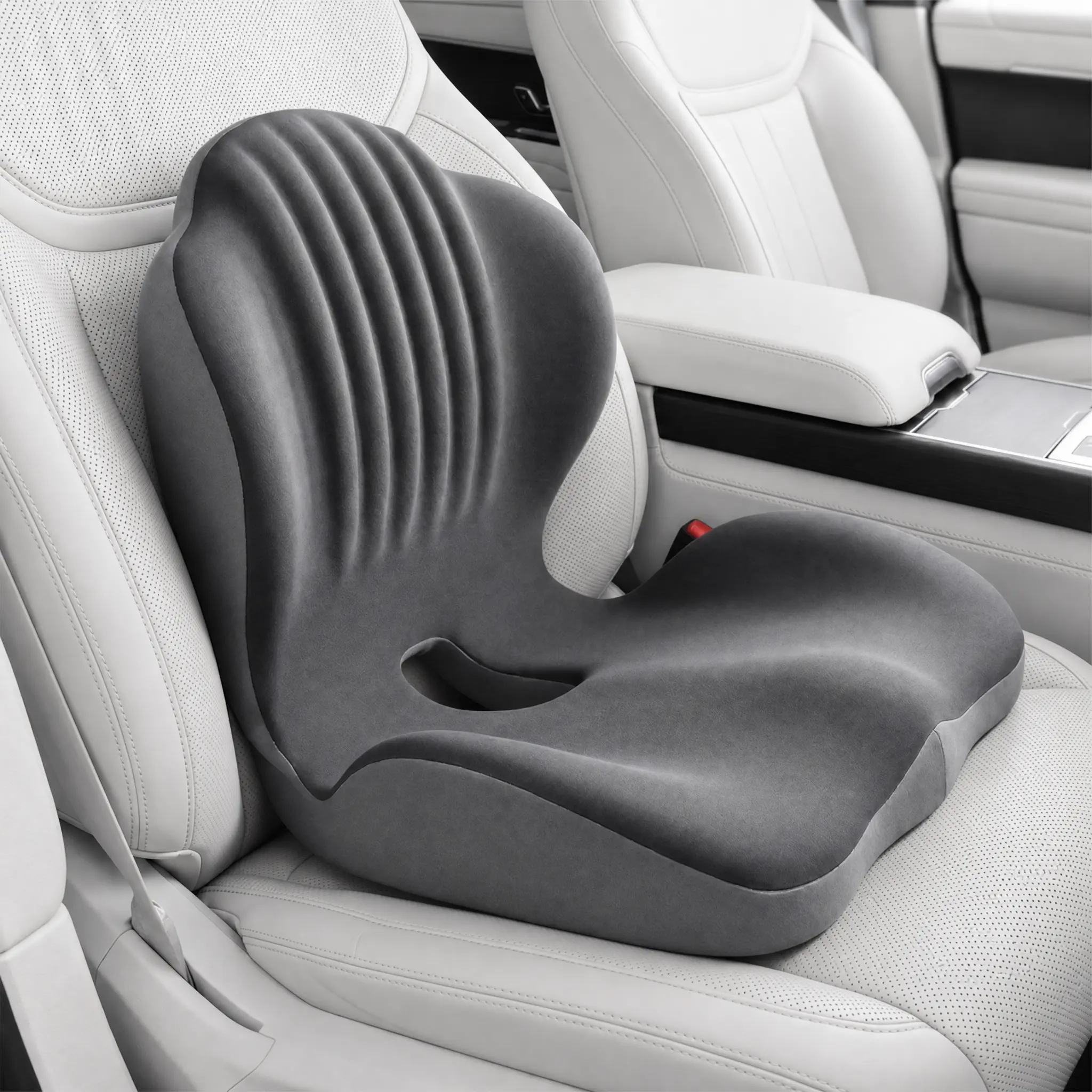 Ergonomic Memory Foam Seat Cushion - Padded, Supportive Pillow with Waist, Tailbone Support for Posture Correction, Hip & Lower Back Pressure Relief - Office Chairs, Driving, Traveling (1-Piece Memory Foam Cushions), Car