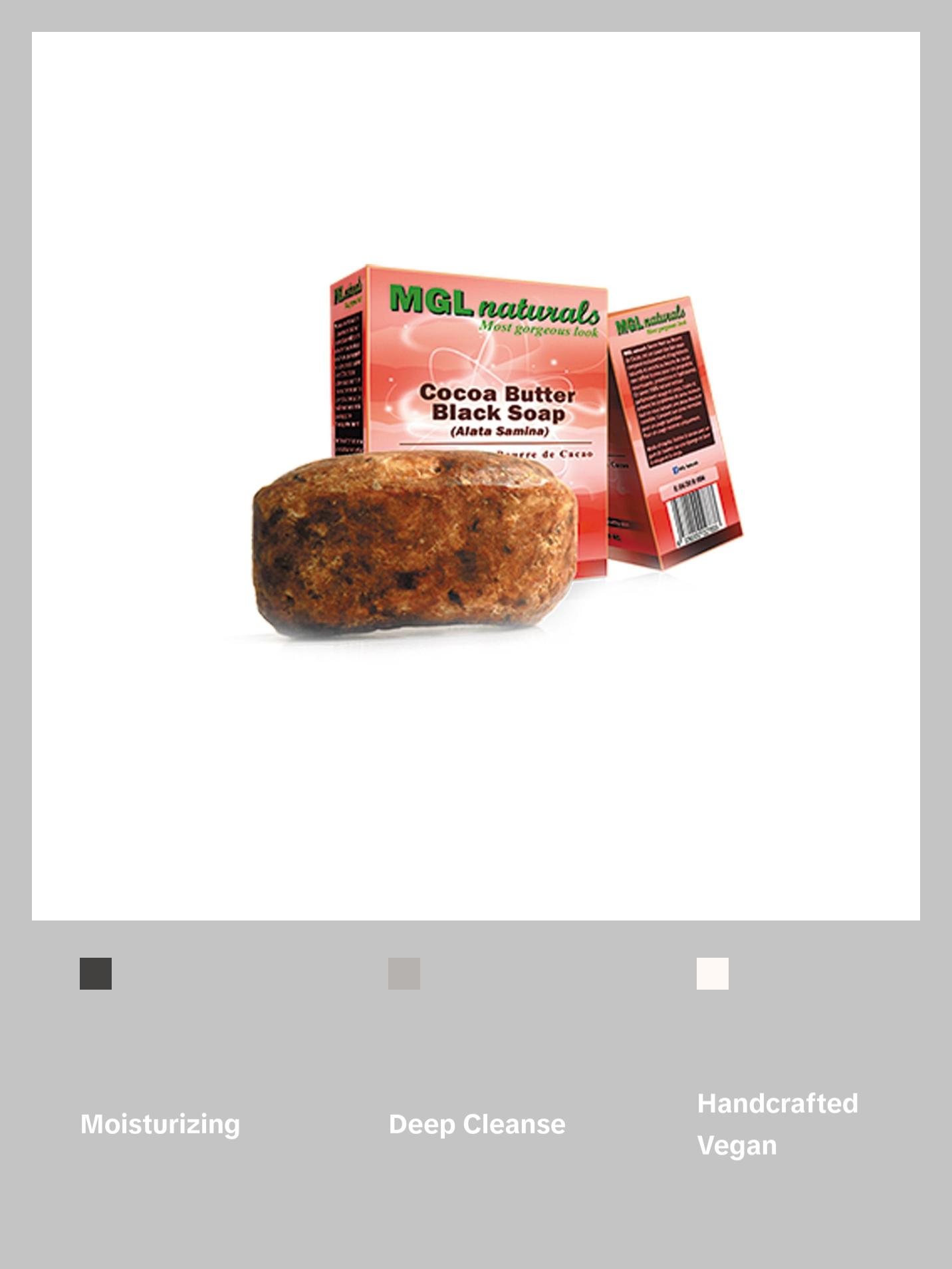 Cocoa Butter Black Soap - All Natural and Organic Raw African Black Soap made with raw cocoa butter for deep cleanse bath and gorgeous skin