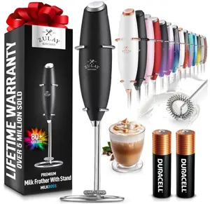 Zulay Kitchen Powerful Milk Frother Wand With 2 Duracell Batteries - Ultra Fast Handheld Drink Mixer - Electric Whisk Foam Maker for Coffee, Lattes, Cappuccino, Matcha, Hot Chocolate & Creamer - Black