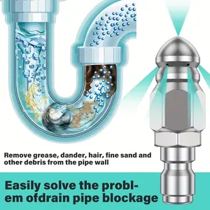 Sewer Cleaning Tool High-Pressure Nozzle Aluminium Alloy Pressure Washer Drain Jetter Nozzle with 1/4" Quick Connect Heavy Duty Clog Remover for Home Plumbing Kitchen Bathroom Shower Drain Home Improvement Cleaning Accessories YY