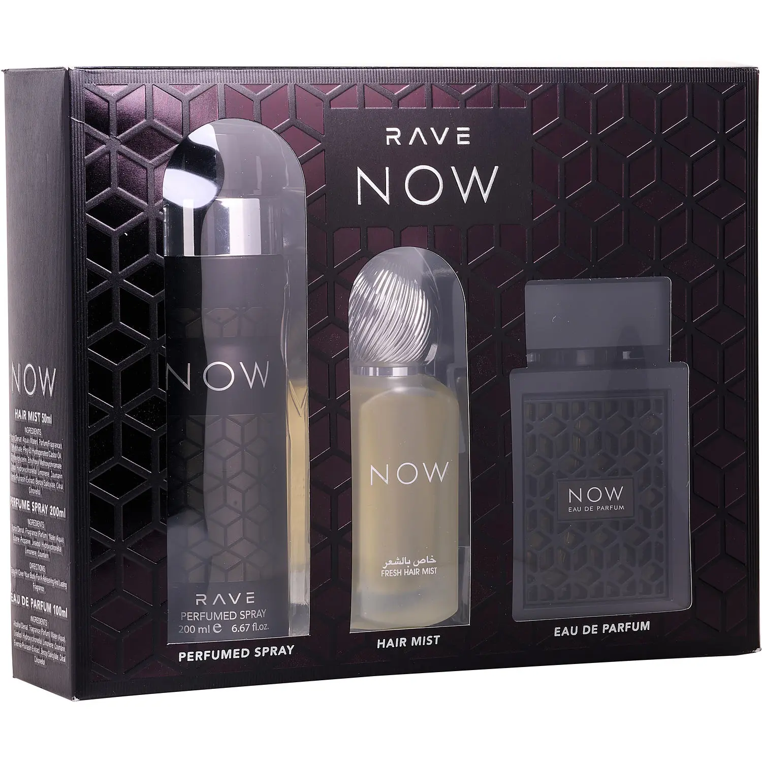 Rave Now Set-Eau De Parfum Spray 3.4 Oz & Perfumed Spray 6.67 Oz & Fresh Hair Mist 1.7 Oz For Men Rave Now Set-Eau De Parfum Spray 3.4 Oz & Perfumed Spray 6.67 Oz & Fresh Hair Mist 1.7 Oz For Men