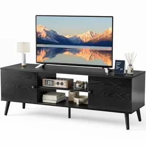 Modern TV Stand for 55 60 inch TV with 2 Storage Cabinet and Open Shelf, TV Cabinet, TV Media Console, Wood TV Table for Living Room
