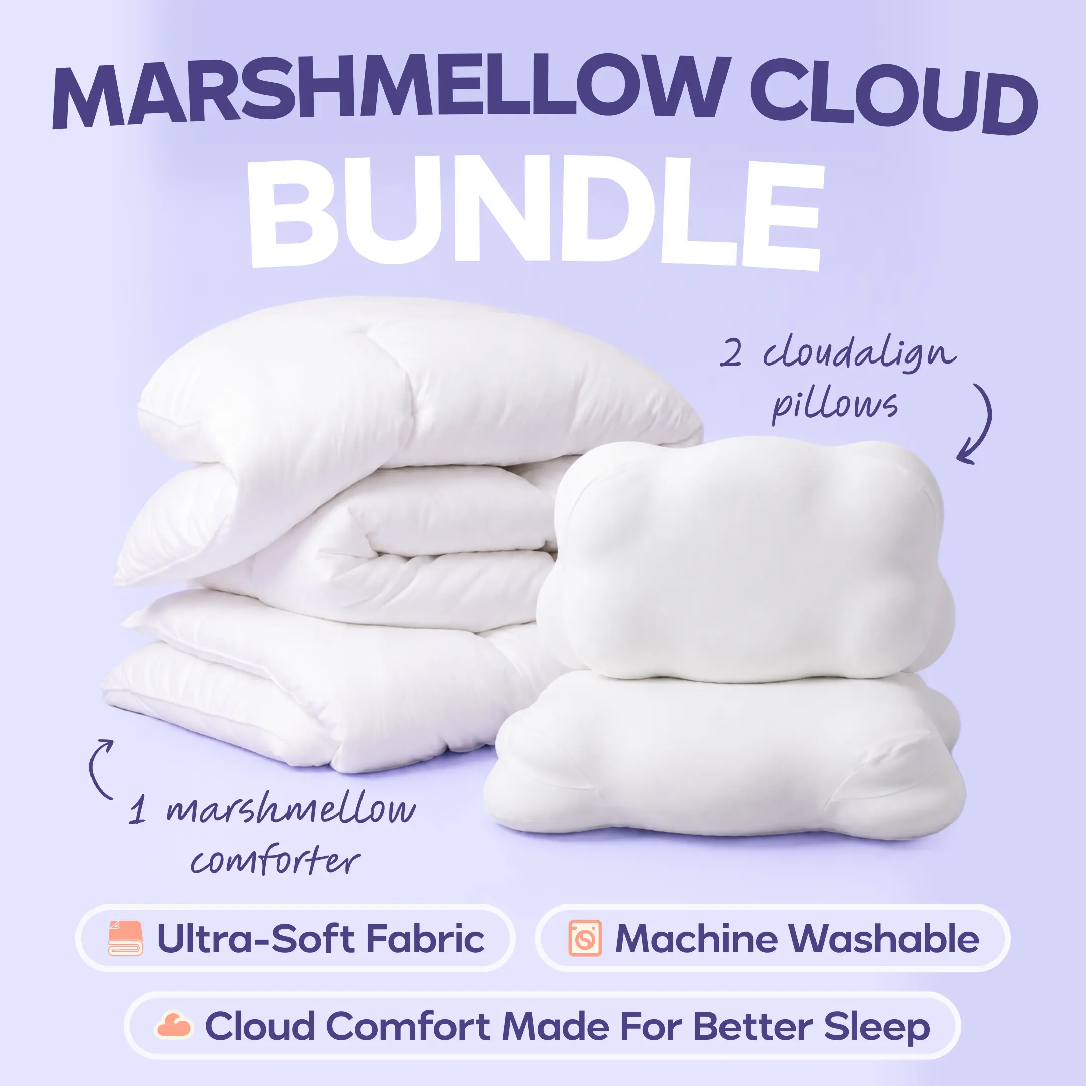 Mellow Sleep | MarshMellow Comforter + 2x CloudAlign Pillows - Our Bestselling Pillow and Comforter Now Available As An Exclusive Bundle!