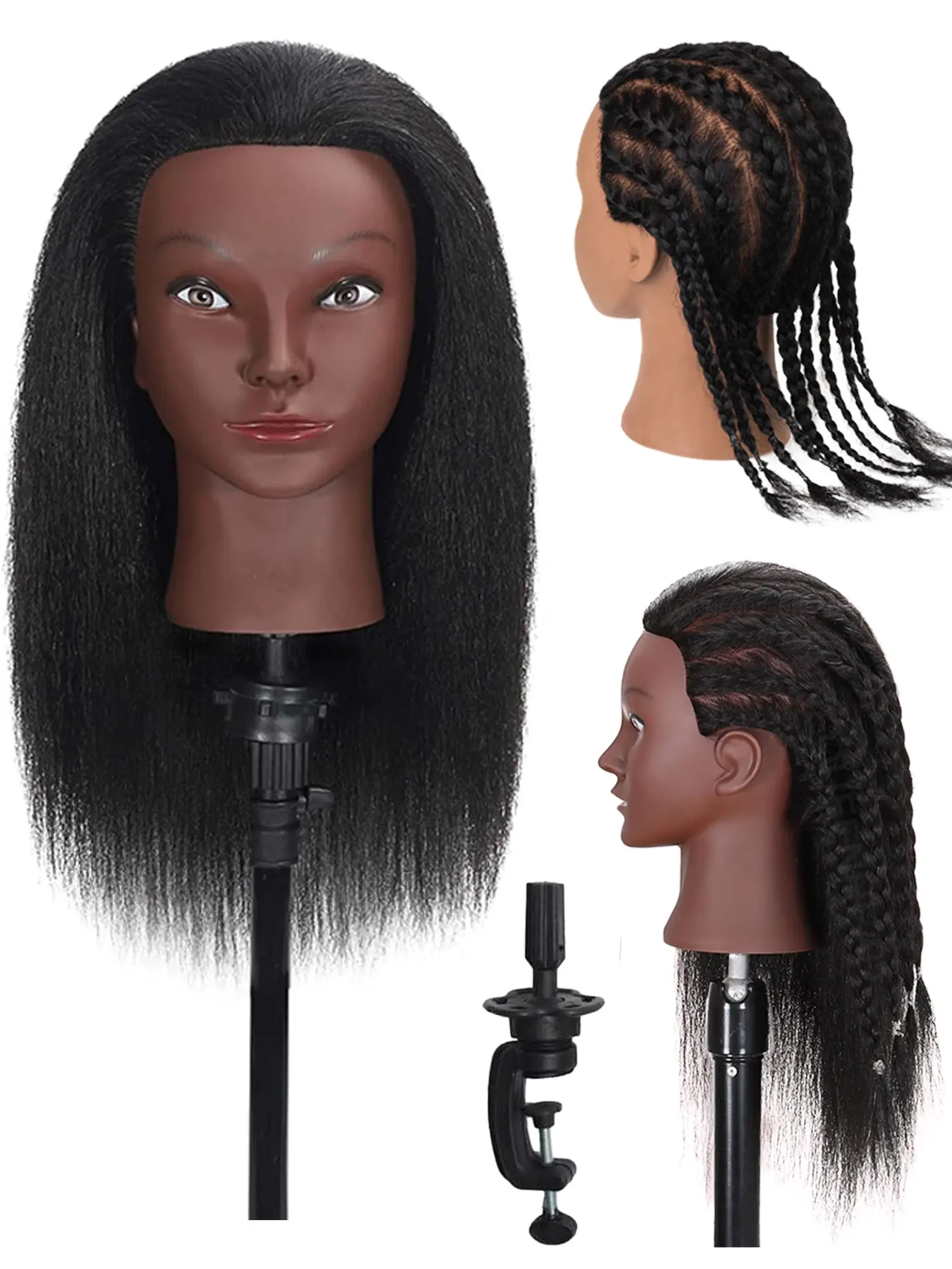 16-Inch (40cm) Long Straight Human Hair Mannequin Head with Stand, Salon Cosmetology Training Head for Curling, Flat Ironing, Dyeing & Bleaching