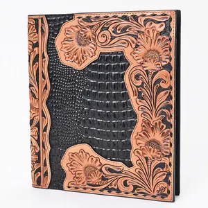 American Darling Portfolio Bag Hand Tooled Floral Carved Crocodile Embossed Genuine Western Leather