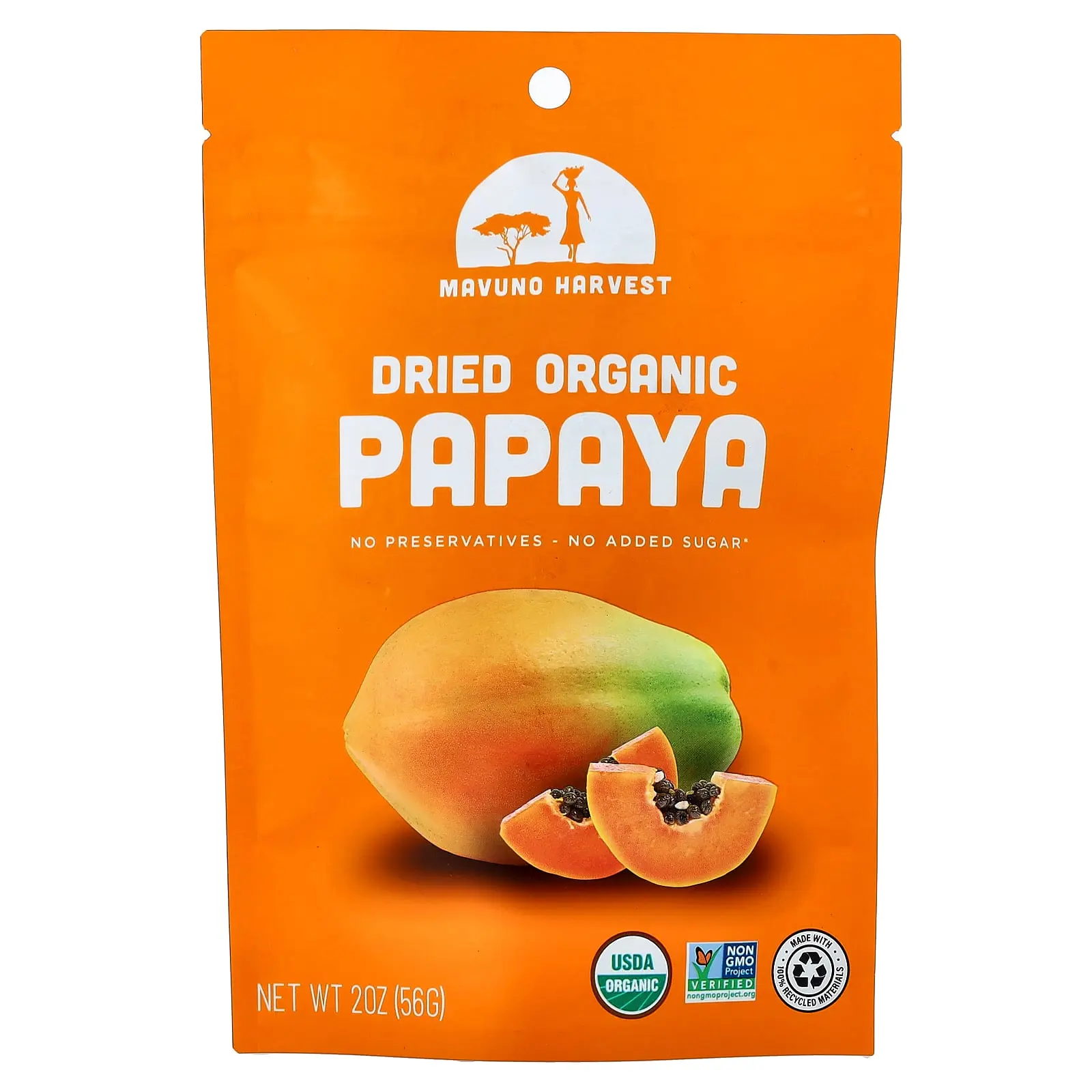 Mavuno Harvest Organic Dried Papaya, 2 oz (56 g)