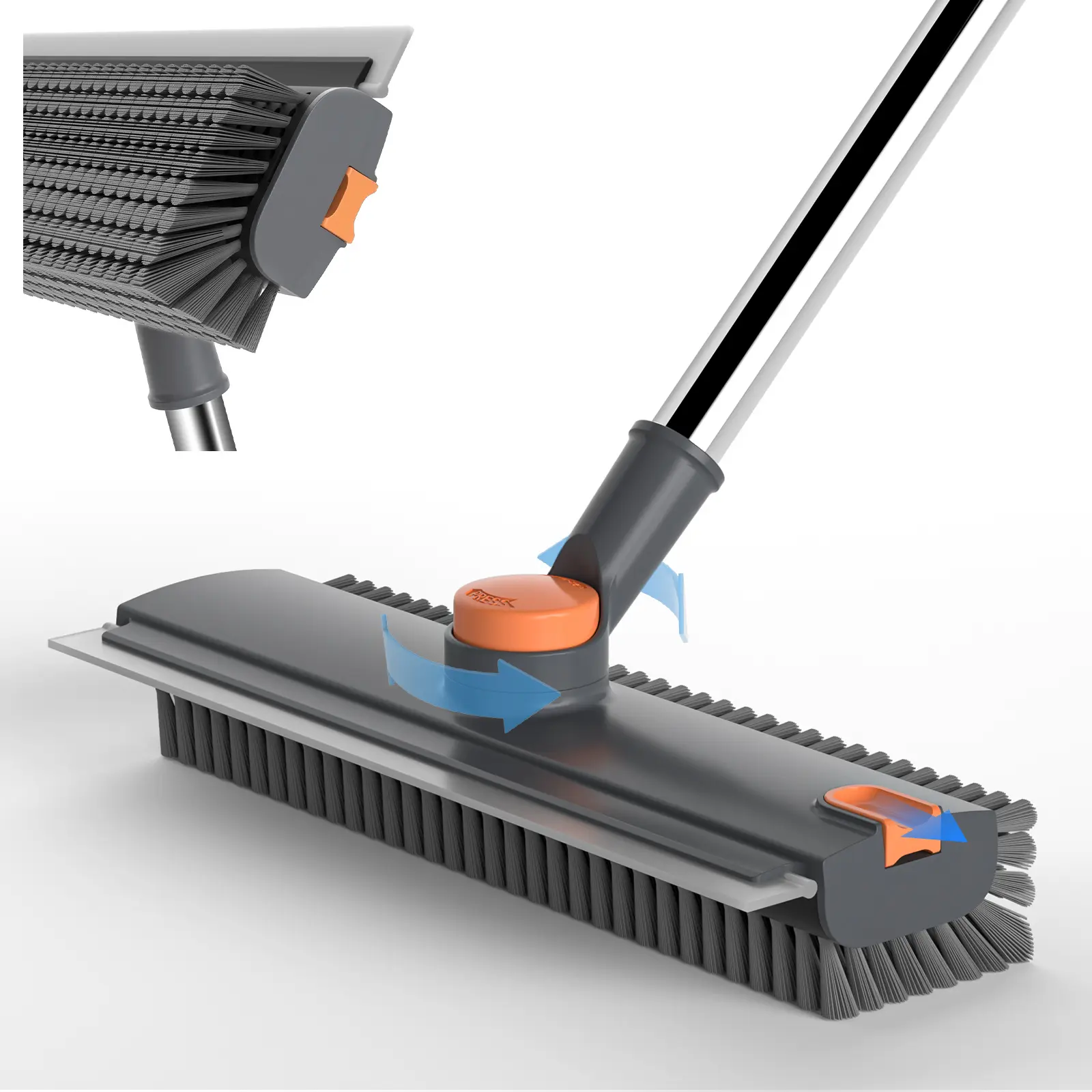 GLUMZRK 3-in-1 Rotating Long-Handled Floor Scrub Brush with Silicone Squeegee Blade—Adjustable stainless steel long handle, multi-angle rotation, ABS multi-surface household cleaning tool, suitable for tile and glass—Household cleaning supplies