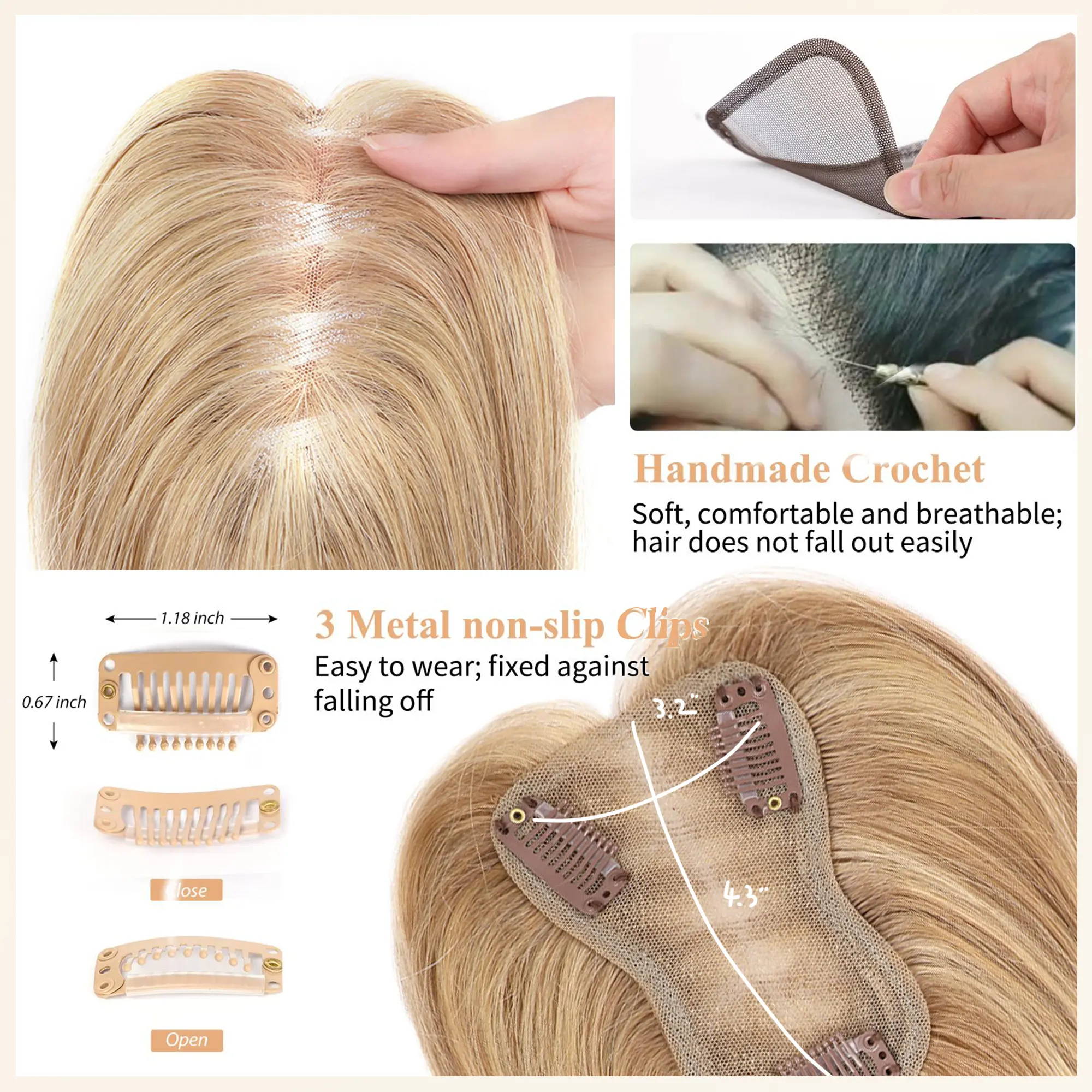 Vasilia Human Hair Toppers for Women 10inch Hair Toppers  display picture 1