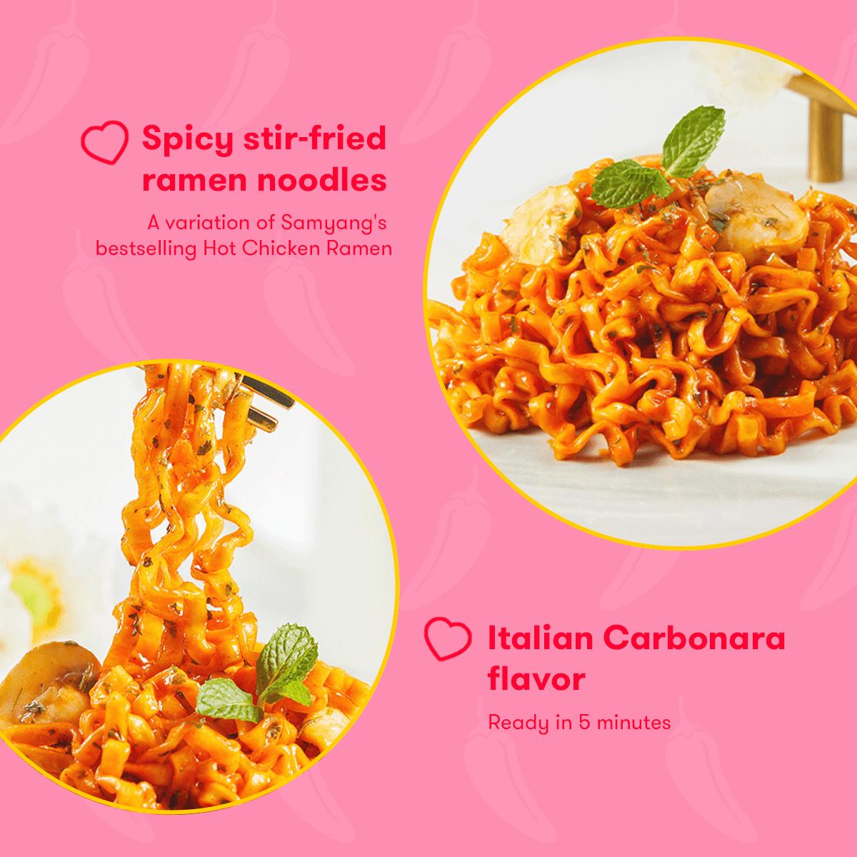 SAMYANG Buldak Ramen Korean Carbonara Stir-Fried Carbonara Hot Chicken Flavor - 5 Packs* 4.58 oz Spicy Cheese Chicken Ramen Noodles Food Instant Packaged Pansit，SAMYANG Buldak Ramen，Hot Chicken Flavor with Cheese，Spicy Chicken Artificial Flavor