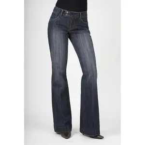 Stetson Womens Blue 100% Cotton Dark Wash City Trouser Flared Blasting Jeans