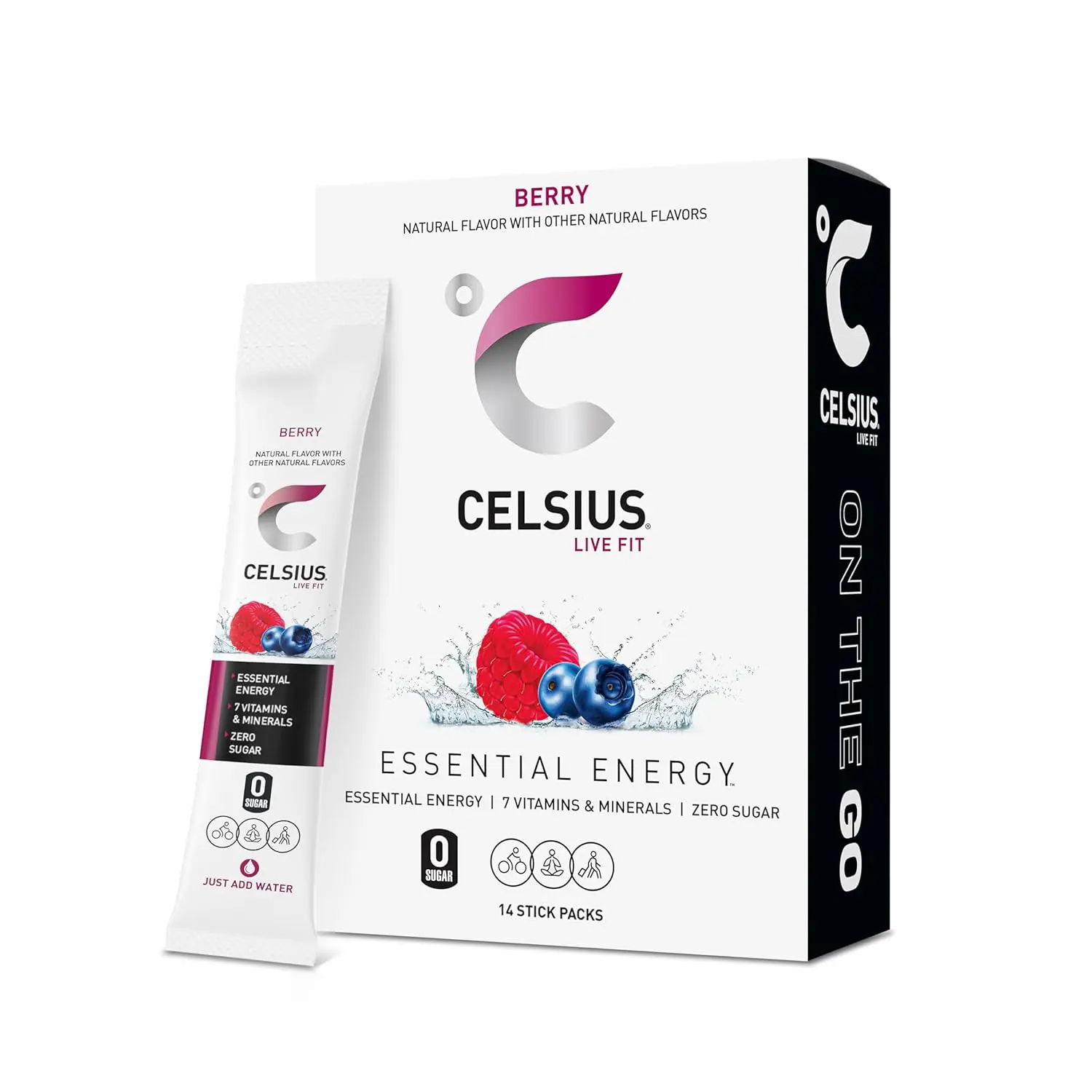 CELSIUS On-The-Go Powder Stick Packs, Zero Sugar (14 Sticks per Pack), Berry, 2.5 Ounce