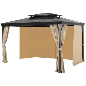 【Summervibes】VEVOR Gazebo Curtains Outdoor, 12' x 10' x 7.3' Gazebos, 4-Panel Sidewall Gazebo Privacy Curtains with Zippers, Outdoor Curtain Replacement for Patio Canopy, Only Curtain, Khaki