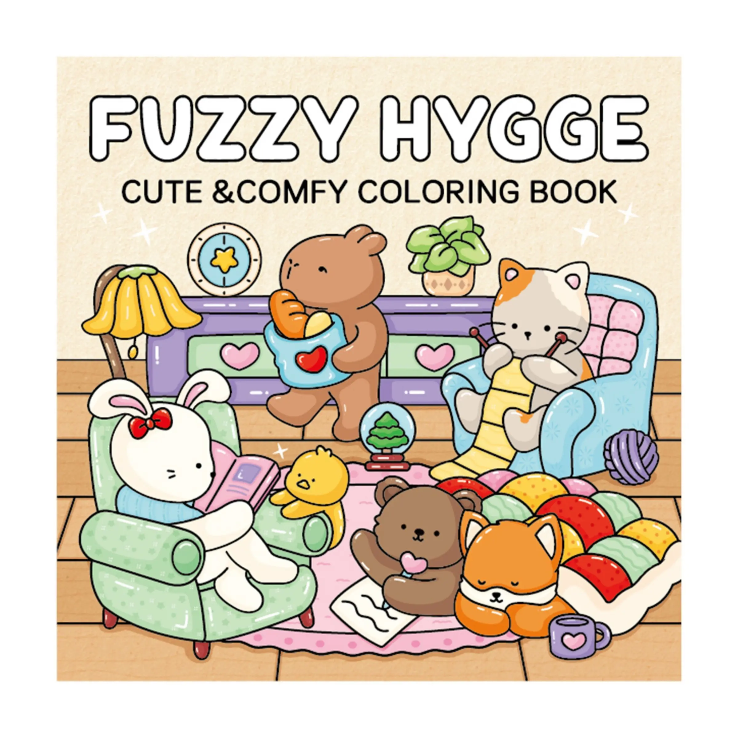 Fuzzy Hygge Cute Premium Coloring Notebook, Office Stationery with Multiple Themes & Patterns for Stress Relief