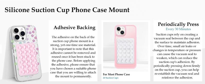 Sucky Silicone Suction Phone Case Adhesive Mount - Anti-Slip Holder, Hands-Free Fidget Toy, Phone Accessory for iPhone and Android (Deep Black)