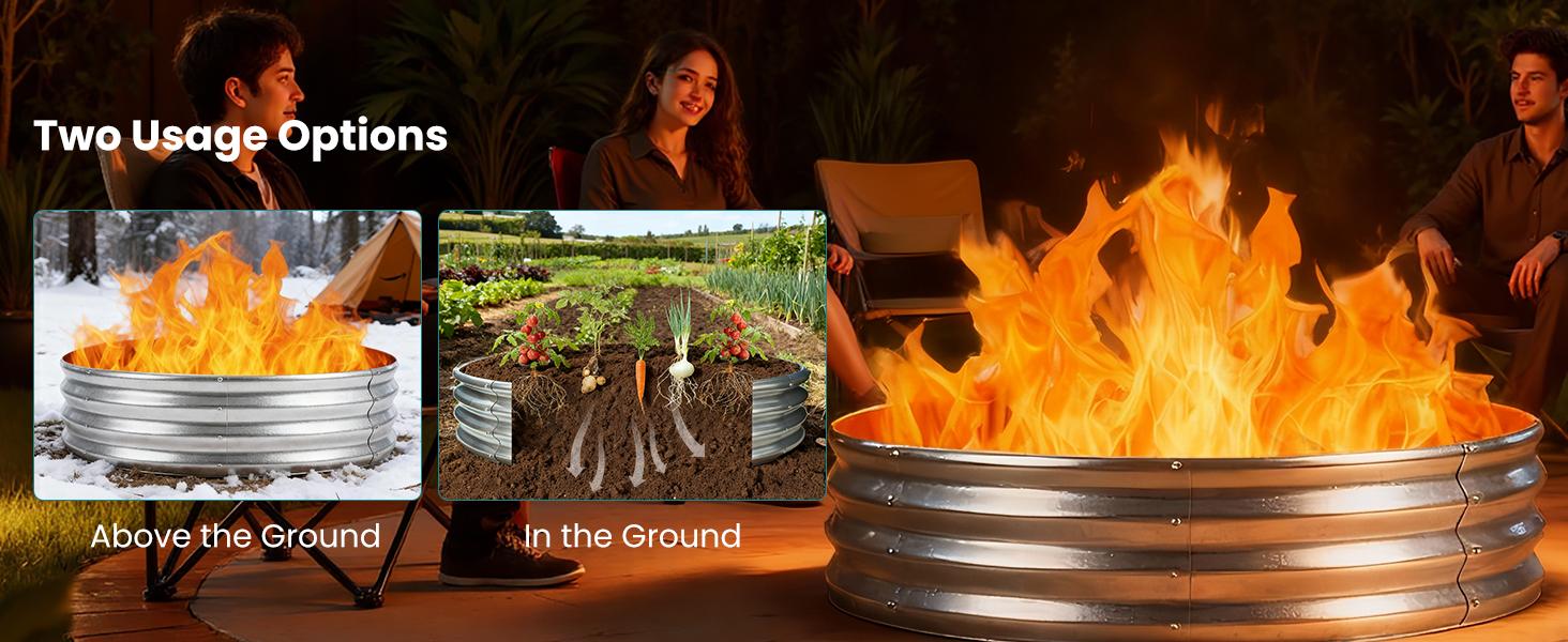 Round Fire Ring Pit Outdoor Camp Firepit Heavy Duty Galvanized Steel Foldable Outside Wood Burning Bonfire Fire Pit Ring for Camping Backyard Garden Beach Yard Gatherings