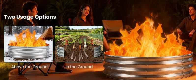 Round Fire Ring Pit Outdoor Camp Firepit Heavy Duty Galvanized Steel Foldable Outside Wood Burning Bonfire Fire Pit Ring for Camping Backyard Garden Beach Yard Gatherings