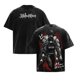 Otaku Dominion Store Maki Zenin Toji Fushiguro Jujutsu Kaisen Graphic Tee Vintage Washed Oversized T-Shirt JJK Anime Streetwear Unisex Gift for Men Women Premium Heavyweight Cotton Retro Shirt