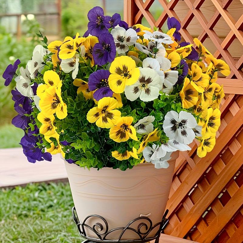 18 Bundles Of 12.56-inch Artificial Tricolor Violet Flowers, Suitable For Outdoor Use, Imitating UV Resistant Tricolor Violet Flowers, Suitable For Outdoor Flower Pots, Front Doors, Porches, Courtyards, Terraces, Windowsills, And Home Decoration