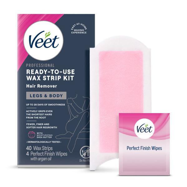 Veet Ready-to-Use Dermatologically Tested 2-sided 20 Strips Hair Remover Wax Strip Kit for Legs & Body Waxing Set