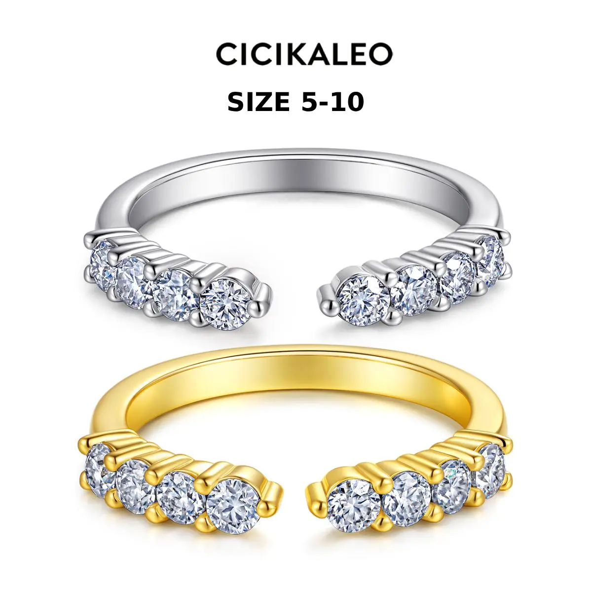 CICIKALEO Moissanite Bands for Women Stackable 8 Stone Open Ring 18K Gold Plated Lab-Created Wedding Engagement Gifts for Her #Summervibes Elegant Ring Jewelry Rings