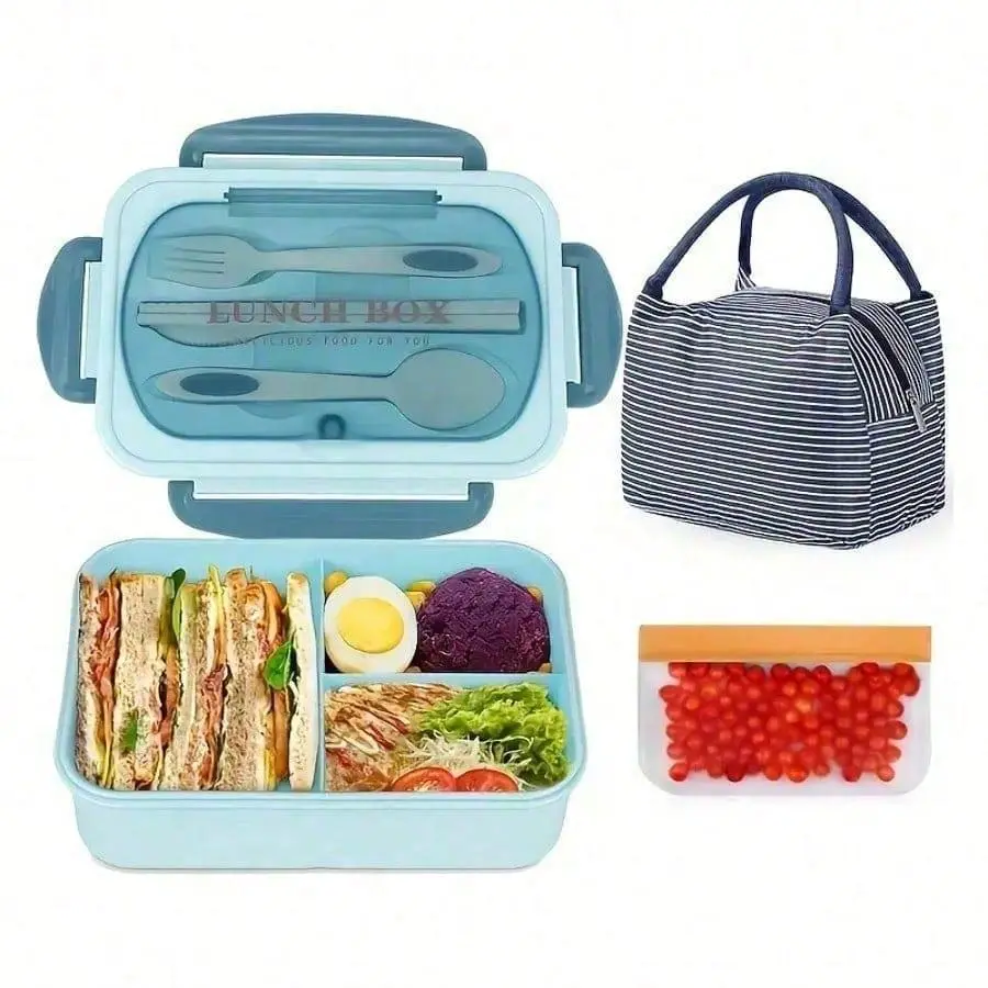 1PC A Complete Set Of Lunch Box, Including Lunch Box+Cutlery+Insulated Bag+Snack Bag+Rice Spoon, 1200ml Large Capacity For Office And School Use Spring Summer Absorbent Cotton Comfortable Stretchy