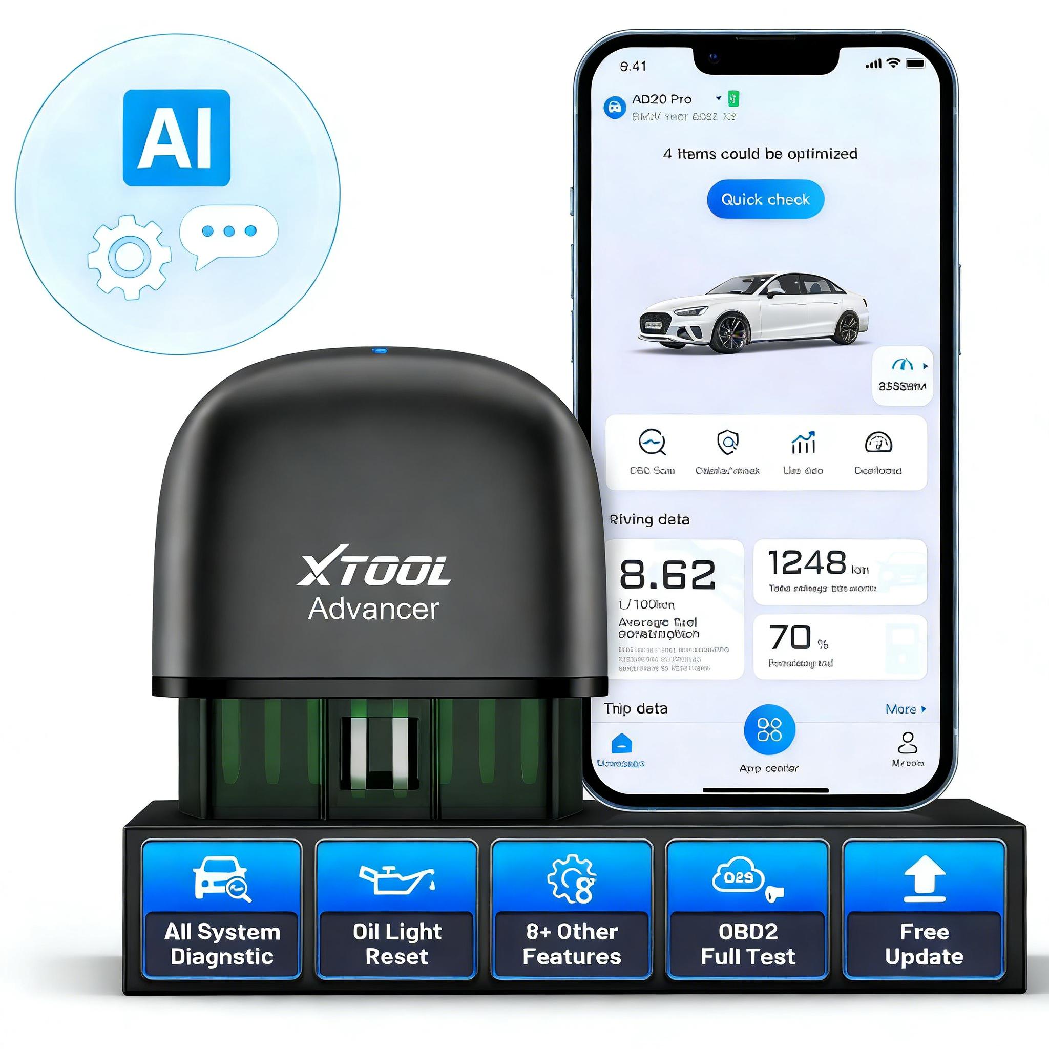 XTOOL AD20 Pro OBD2 Scanner Free Life Time ,AI Assistant ,No Subscription Fee or Car Wireless Code Reader for iPhone & Android 2025 Oil Reset, Voltage, Performance Test Cheaper than Topdon