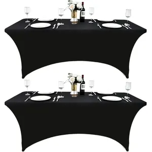 2-Pack 6ft Black Spandex Table Covers for Rectangle Standard Folding Tables - Wrinkle Resistant Stretch Tablecloths - Ultimate Fitted Table Protector for Parties, Trade Shows, Banquet