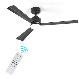 52 Inch Ceiling Fans with Lights, 3 Fan Blade with Remote Control, Flush Mount, Reversible, 3CCT, Dimmable, Quiet, Black Ceiling Fan for Indoor Outdoor Use