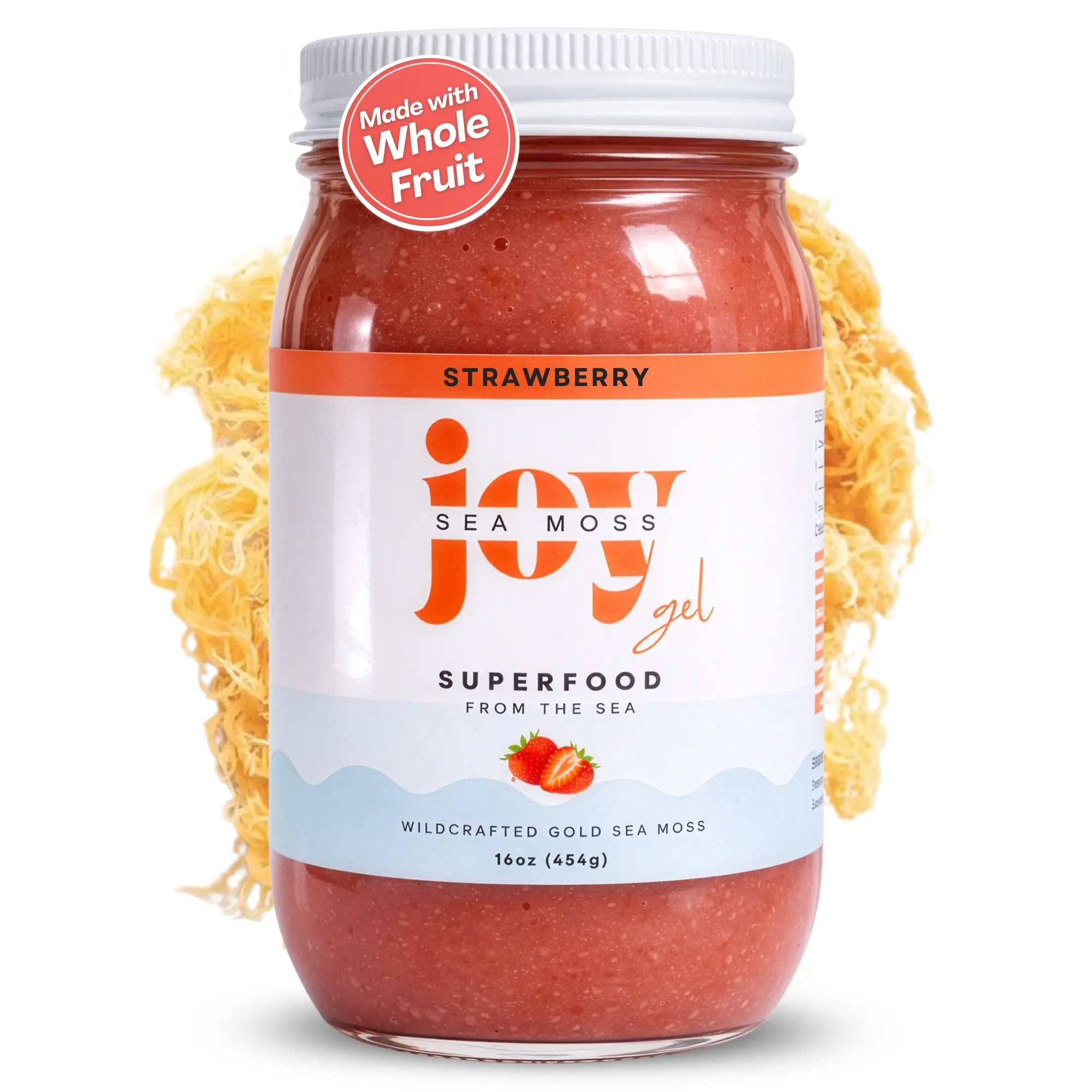 Joy Sea Moss Gel 16 oz Strawberry Flavor Made in USA Rich in Vitamins Minerals Superfood Edible Gel for Healthcare Fitness Nutrition