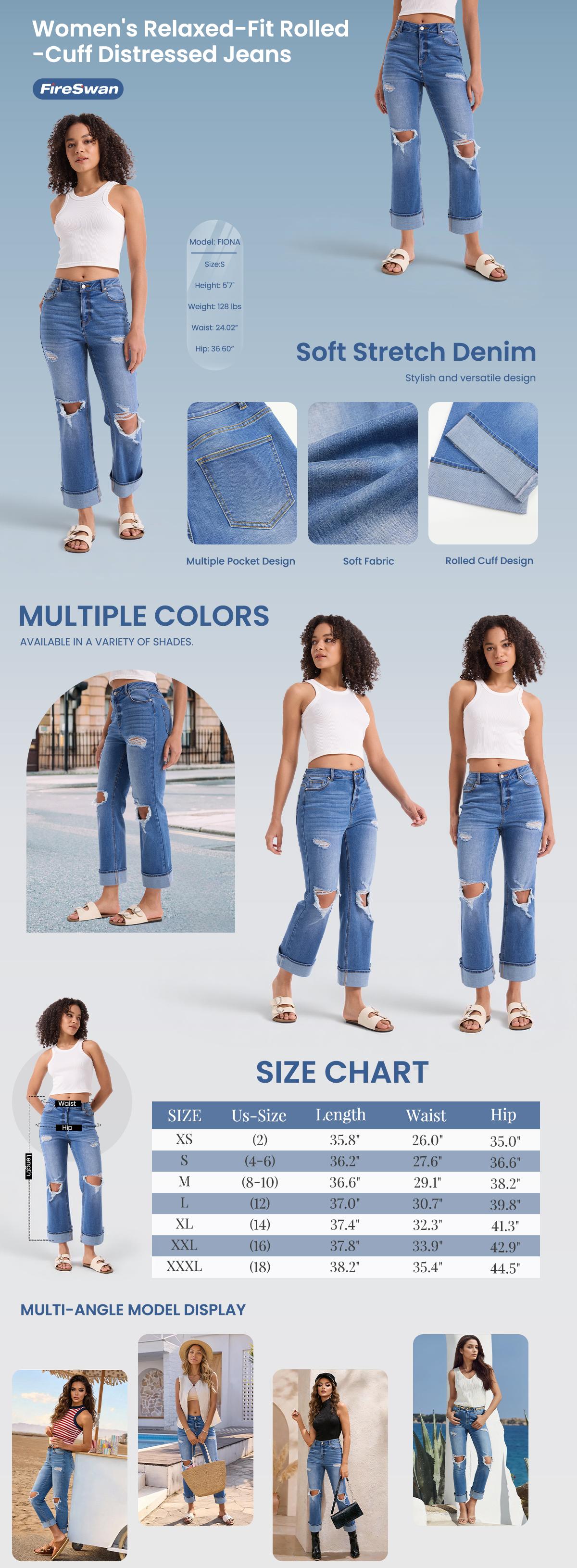 FireSwan 2026 New Vintage-Washed Women's Jeans Ripped and Frayed Design Slightly Flared Slim Fit Spring/Summer/Fall Three-Season Jeans