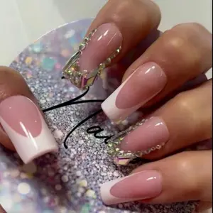 10 Pieces Medium Length Handmade Press On Nails with White French Tips for Manicure & Cutics