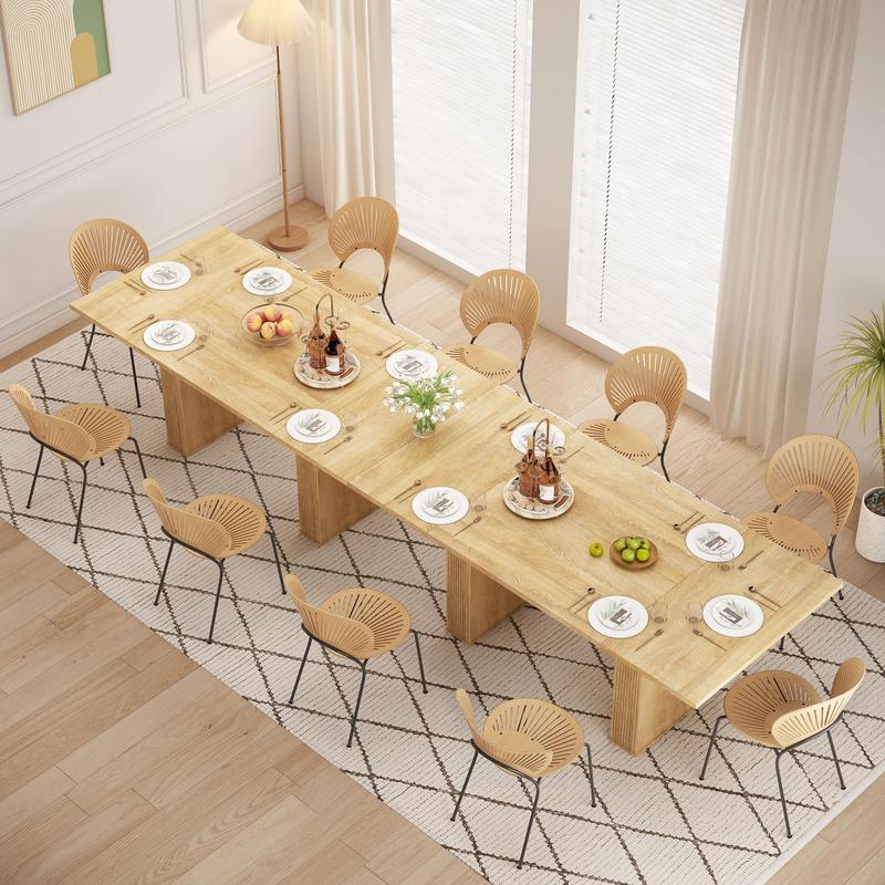 Giratree 78 Inch Dining Table for 6 8 10, Modern Farmhouse Rectangular Kitchen Table, Dining Room Long Tables with Wood Strip Base for Kitchen Living Room