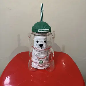 2026 New Glass Bear Cup 591ml Bear Tumbler gift new，Best Gifts For Girlfriend 1pc/2pcs