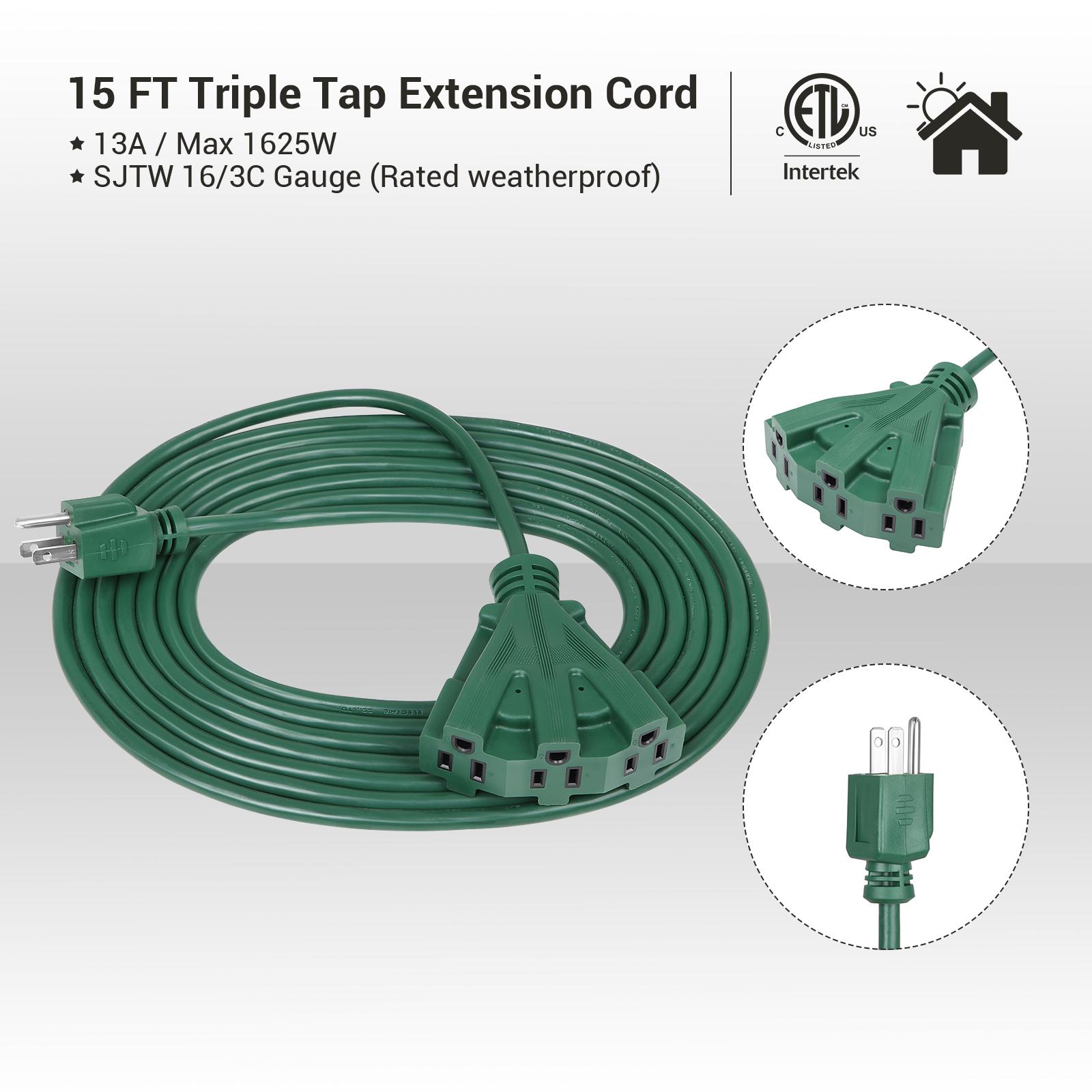 DEWENWILS 15ft Outdoor Extension Cord, Weatherproof 16/3 SJTW Power Cable for String Lights and Landscaping String Lights (2 Pack)-HTOG15A DEWENWILS 15ft Outdoor Extension Cord, Weatherproof 16/3 SJTW Power Cable for String Lights and Landscaping String Lights (2 Pack)-HTOG15A