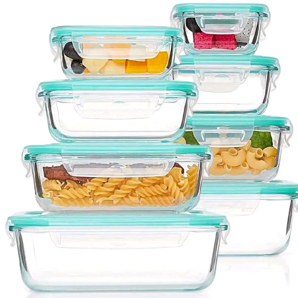 8PCS Glass Food Storage Containers With Lids, Food Storage Containers, Leak-Proof, Suitable For Fruits, Vegetables, Kitchen, Picnic, Meal Preparation, Refrigerator