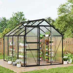 Garvee 6x8FT Greenhouse, Large Walk-in Polycarbonate Greenhouse with Adjustable Vent Window, Sliding Door, Portable Green House Kit for Outdoors, Winter