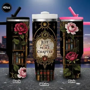 1pc 40oz Just One More Chapter Vintage Library Tumbler with Lid and straw, Winter Insulated Travel Mug, Gift for Women Men, Ideal for Valentine's Day, Birthday Gift, Coffee Cup for Office