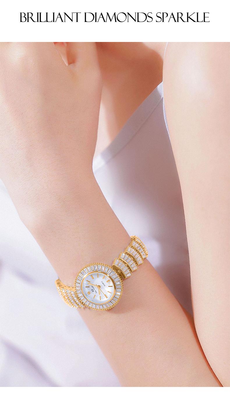 Gold Jewelry Bracelet Watch for Women Luxury Round Dial Full Crystal Design 30M Waterproof Stainless Steel Elegant Wristwatch Fashion Jewelry Gift for Her Sparkling Ladies Watch Trendy Golden Accessories Casual Dress Style