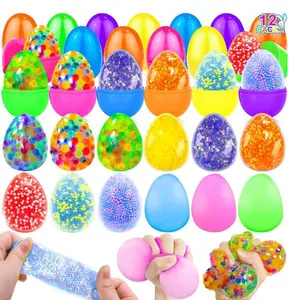 12-Pack Filled Easter Eggs with Squishy Fidget Toys – Stress Relief Balls, Easter Basket Stuffers & Party Favors for Kids, Toddlers, Classroom Prizes & Gifts