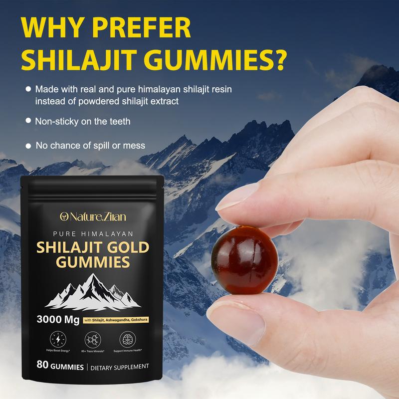 ONatureZiran Shilajit Gummies for Men & Women - Pure Himalayan Shilajit Gold Gummies Rich in Ashwagandha, Gokshura with 85+ Minerals, Authentic Flavor 80 Gummies Fitness Endurance Supplement Nutrition Supplement Strength Healthcare