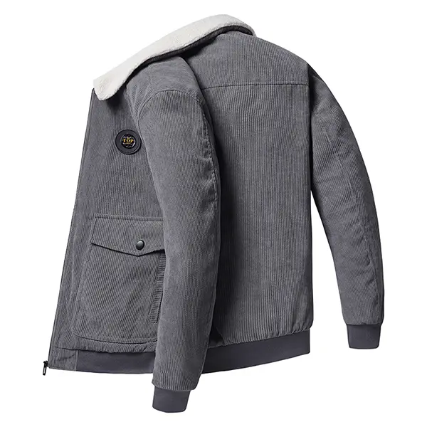 Gray Corduroy Jacket For Men - Fleece Lined Vintage Workwear Style Coat