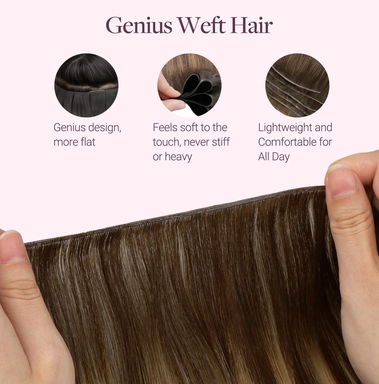 GOO GOO Genius Weft Hair Extensions Human Hair ,  14-24 Inch Sew In Remy  Human Hair for Natural Look & Volume, Reusable & Straight Hair for Women