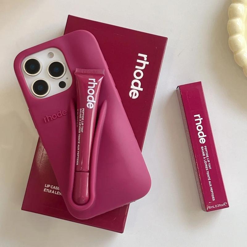 RHODE Stylish Phone Case with Integrated Lip Gloss Storage for iPhone 11 12 13 14 15 16 17, Makeup-Inspired Protective Back Cover, Fashion Beauty iPhone Case for Everyday Use