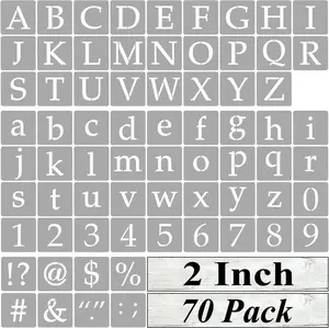 2 Inch Alphabet Letter Stencils for Painting - 70 Pack Letter and Number Stencil Templates with Signs for Painting on Wood, Reusable Letters and Numbers Stencils for Chalkboard Wood Signs & Wall Art REOLAN