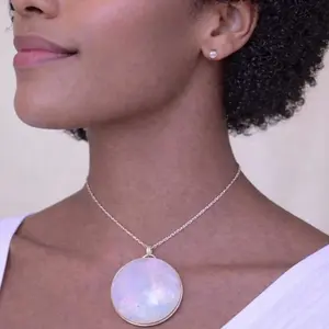 Large around Moonstone Pendant - Sterling Silver Necklace -42mm foam