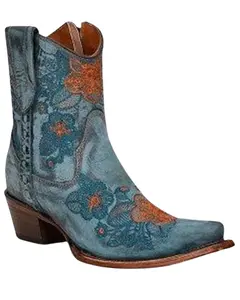 Circle G Women's Flower Embroidered Ankle Western Booties Snip Toe - L5874